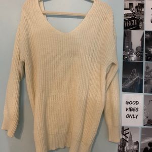 Cream sweater top w tie back